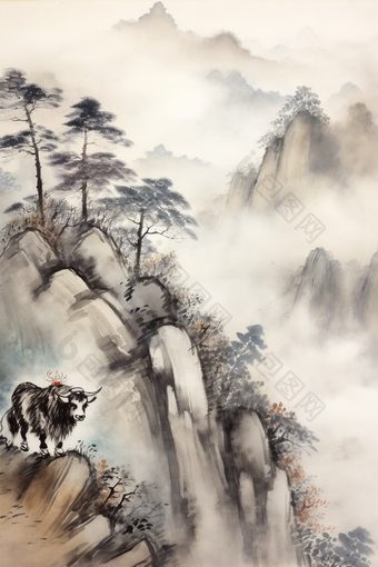 水墨山水古风画画<strong>黑白</strong>