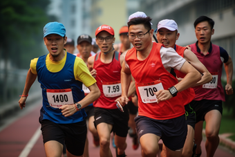 大学跑道上奔跑的同学跑步运动会