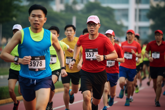 大学跑道上奔跑的同学跑步激烈