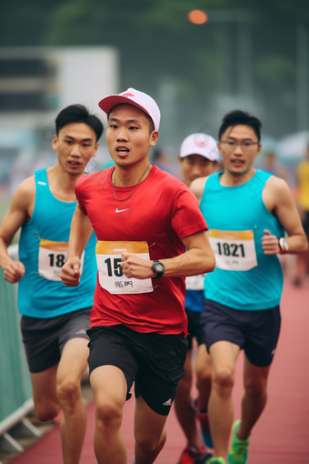 大学跑道上奔跑的同学跑步赛跑