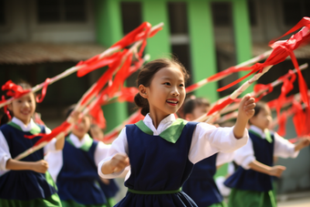 小学运动会<strong>绸带</strong>表演跳舞集体