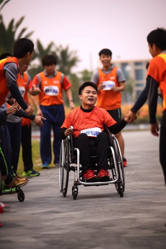 残疾人学校运动会跑道欢呼
