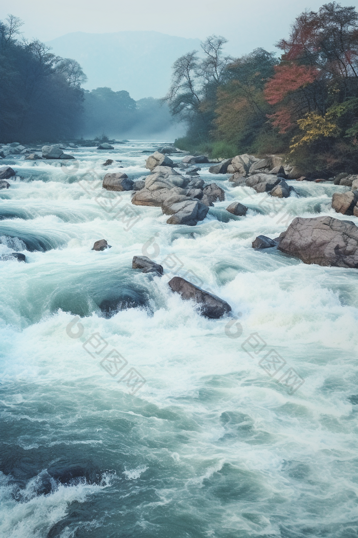 川流不息河水石块