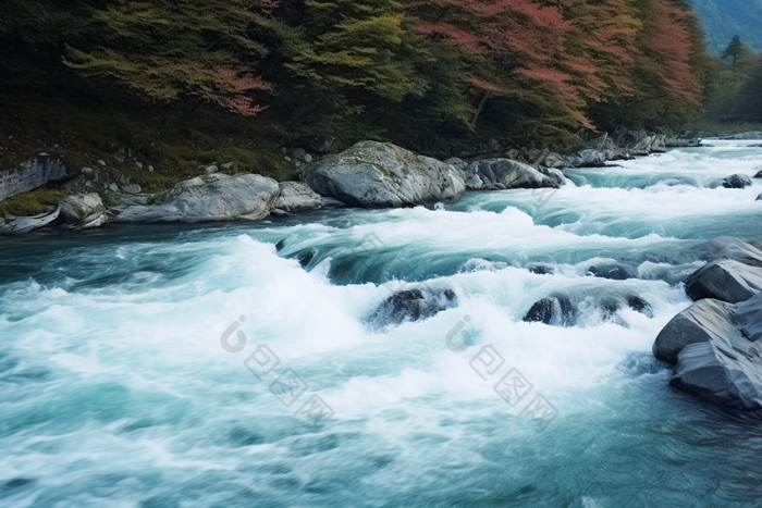 川流不息流淌树木