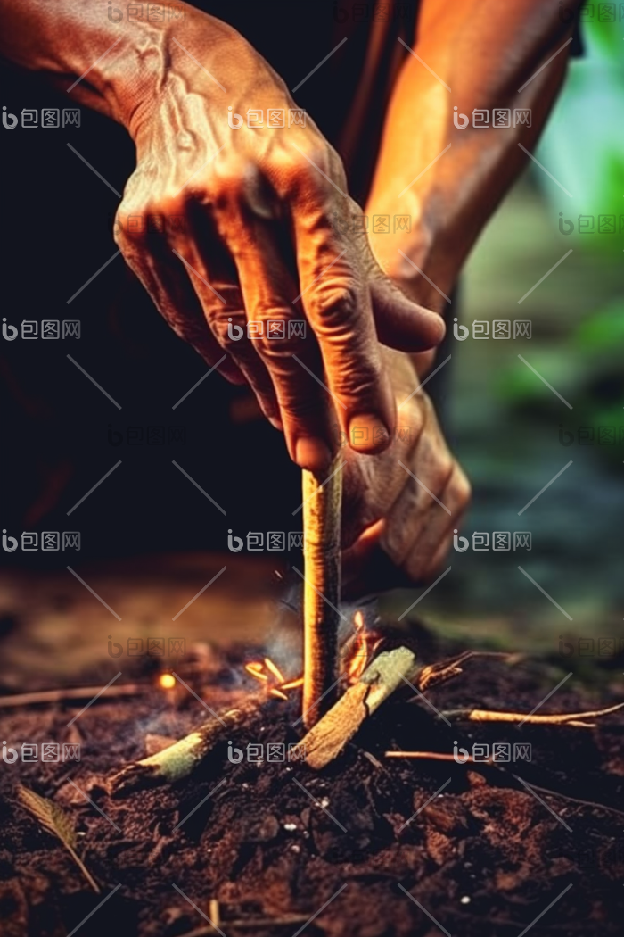 钻木取火木棍生火图片-包图网