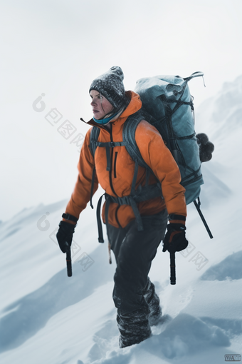 雪山徒步攀爬探险寒冷