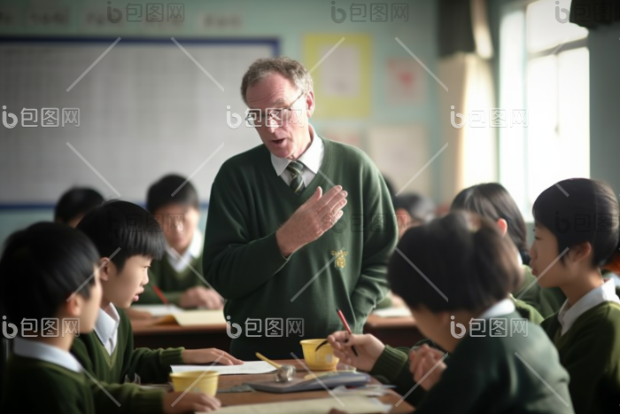 外教在学校中教学室内教师图片-包图网