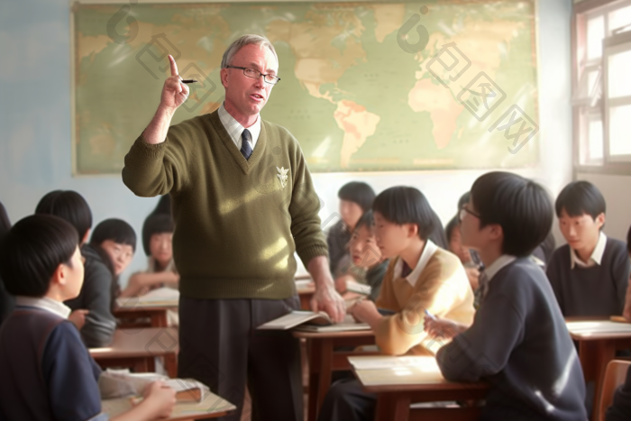 外教在学校中教学室内讲解图片-包图网