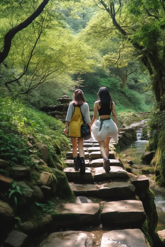 夏日公园徒步旅行探险冒险