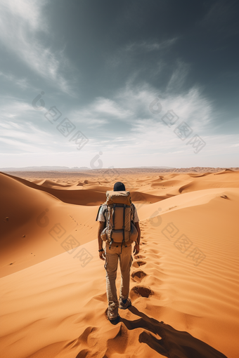 沙漠徒步探险一个探险家
