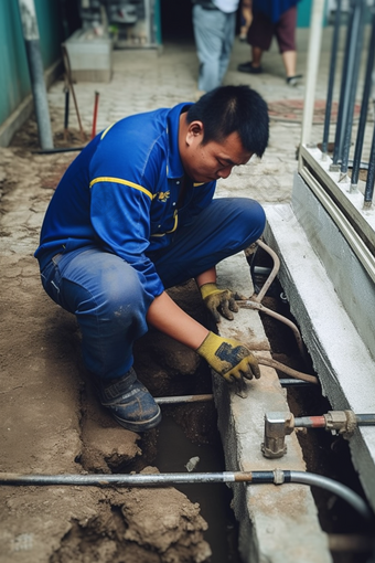 地下管道疏通工人堵塞