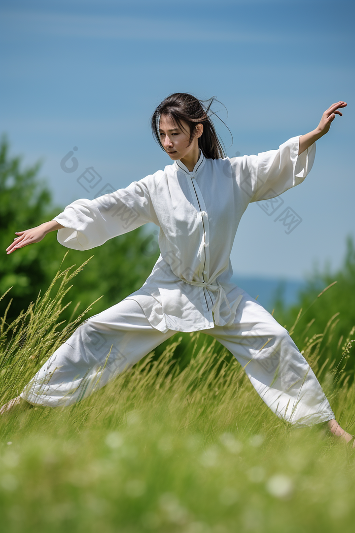 女性太极武术拳练气功