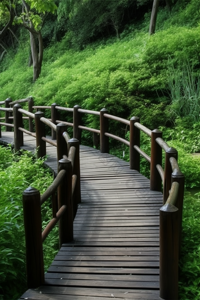 森林步道深林竹木道路