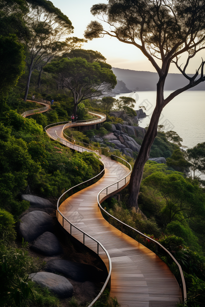 海边步道道路休闲