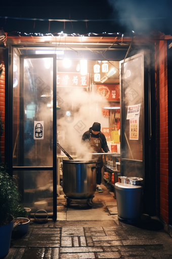 小镇街边繁忙早餐店