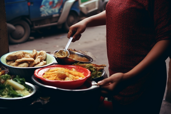 街边早餐摊铺吃饭