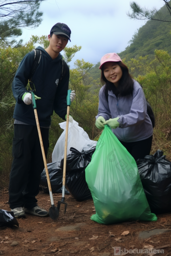 徒步登山捡垃圾公益爬山