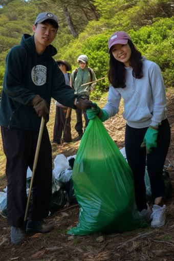 徒步登山捡垃圾公益志愿者