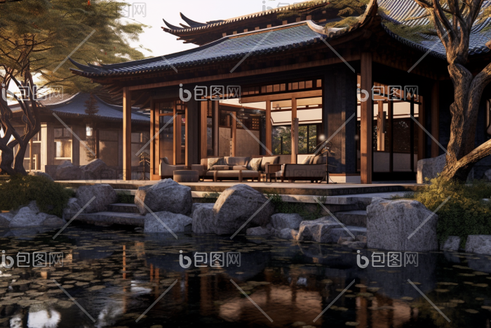 新中式四合院民宿摄影作品环境摄影图片-包图网