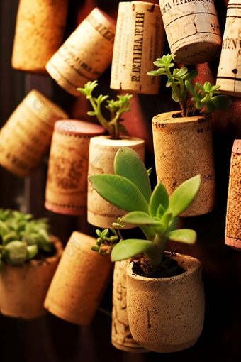 酒瓶木塞回收利用资源小型盆栽
