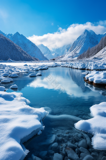 冰雪消融自然风光湖泊图片