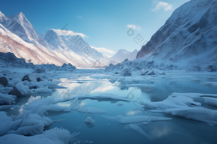 冰雪消融自然风光景观天然美景