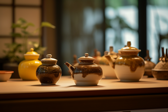中式茶桌陈设悠闲时光图片