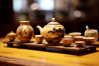 中式茶桌陈设悠闲时光传统文化
