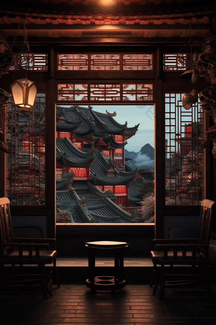 中国风古代建筑窗户传统文化艺术设计