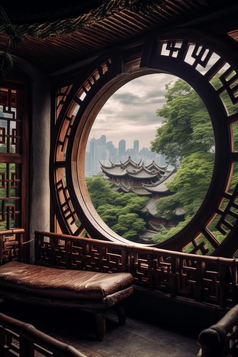 中国风古代建筑窗户摄影图2