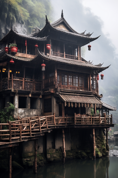 中国风少数民族吊脚楼摄影图14