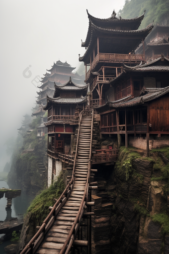 中国风少数民族吊脚楼传统建筑风景摄影