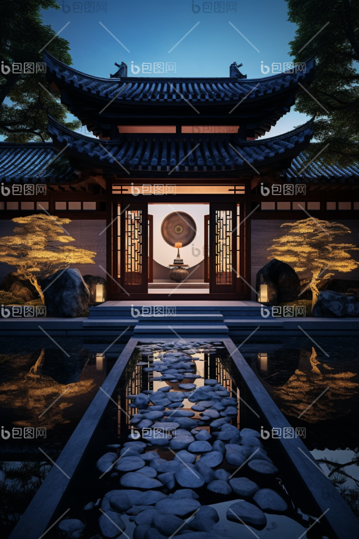 中式建筑大门大门设计中式风景图片-包图网
