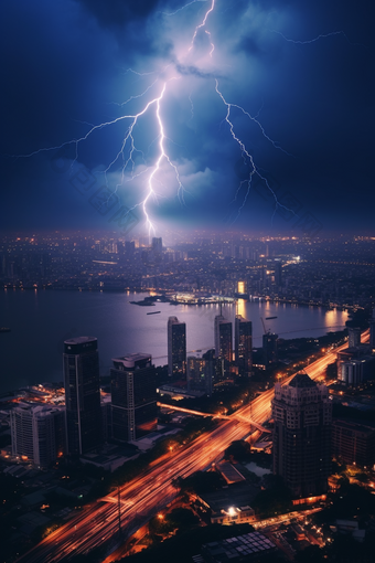 电闪雷鸣乌云下雨雨水滋润