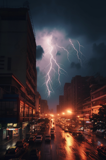 电闪雷鸣乌云下雨天空电闪雷鸣