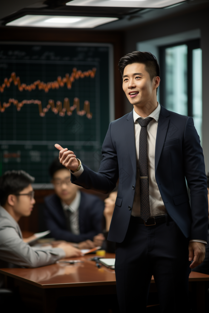 自信的销售总监在图表前自信地演讲图片-包图网