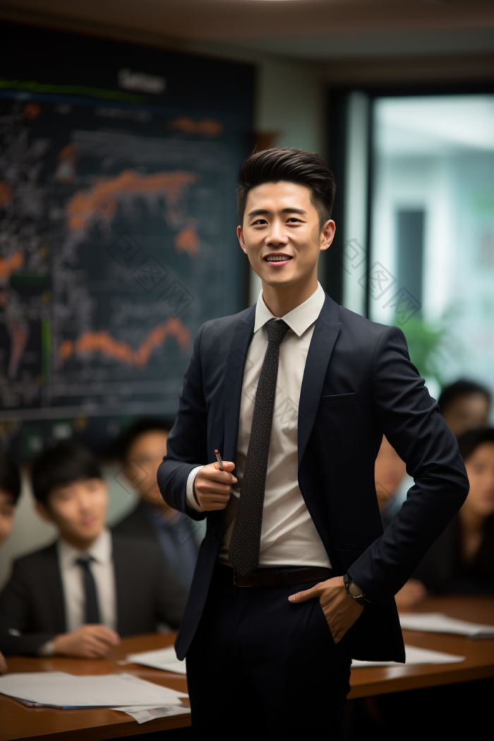 自信的销售总监在图表前自信地演讲图片-包图网