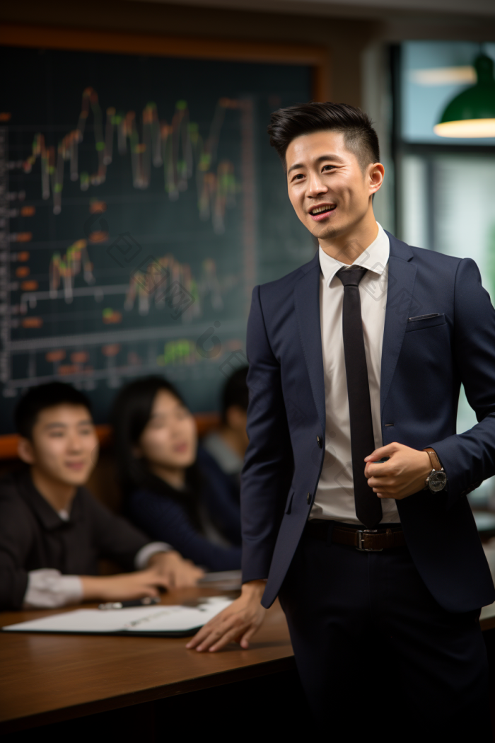自信的销售总监在图表前自信地演讲男人教学图片-包图网