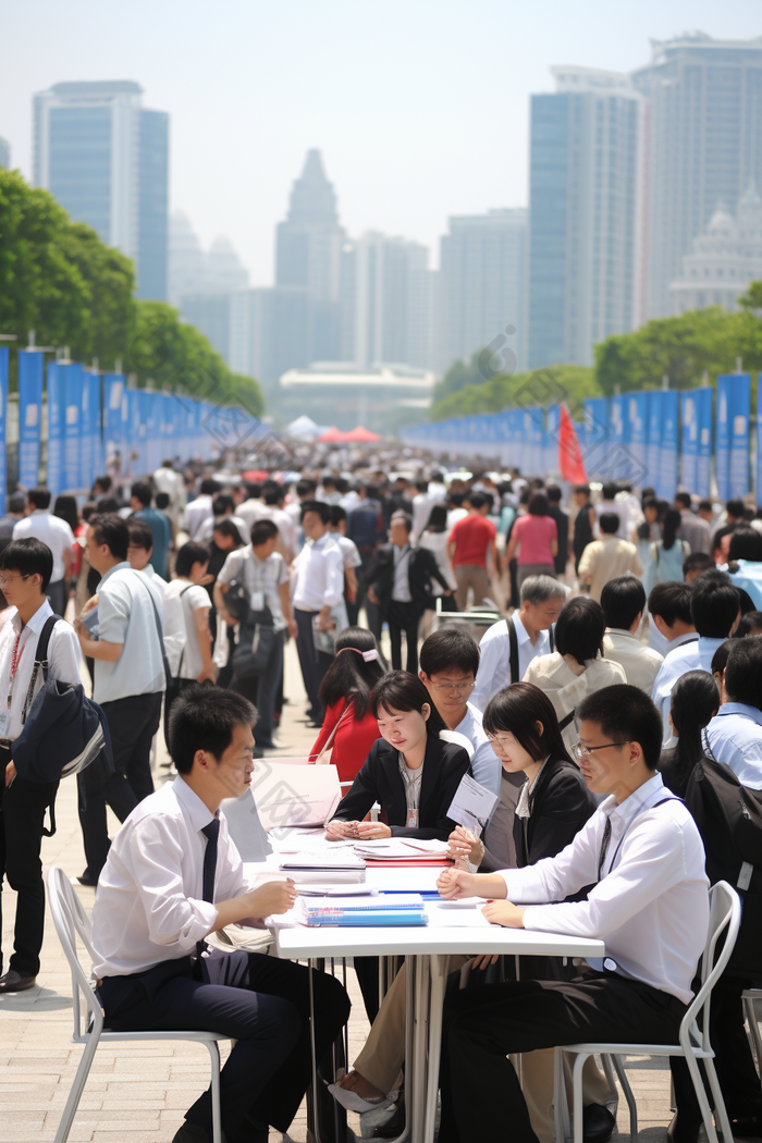 秋季招聘会现场展位求职公司简历,