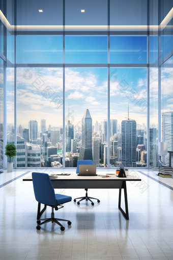 现代豪华办公室大落地窗城市景观落地玻璃高层