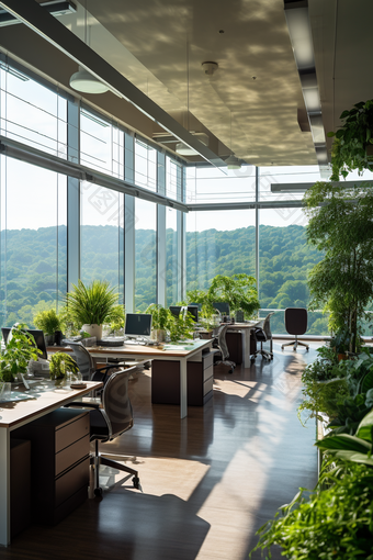 郁郁葱葱的绿色景观<strong>办公室</strong>现代空间