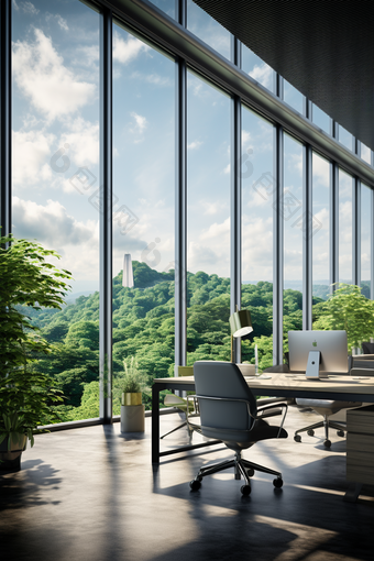 <strong>郁郁葱葱</strong>的绿色景观办公室现代大窗户