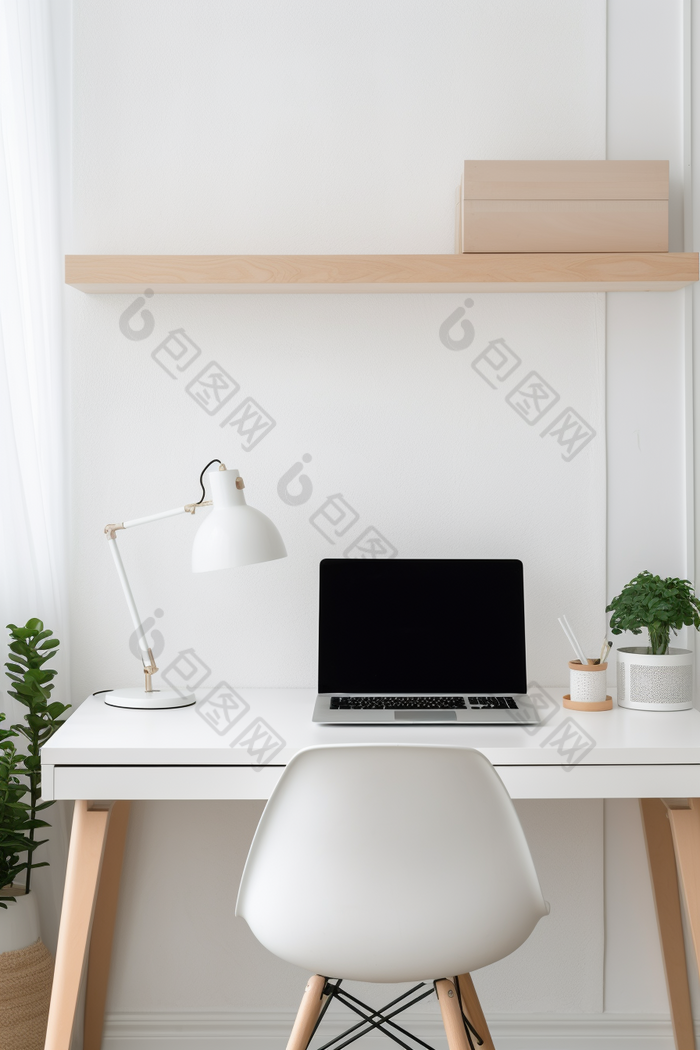 现代极简办公室空间办公桌电脑极简主义桌子