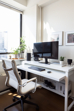 现代极简办公室空间办公桌电脑摄影图9
