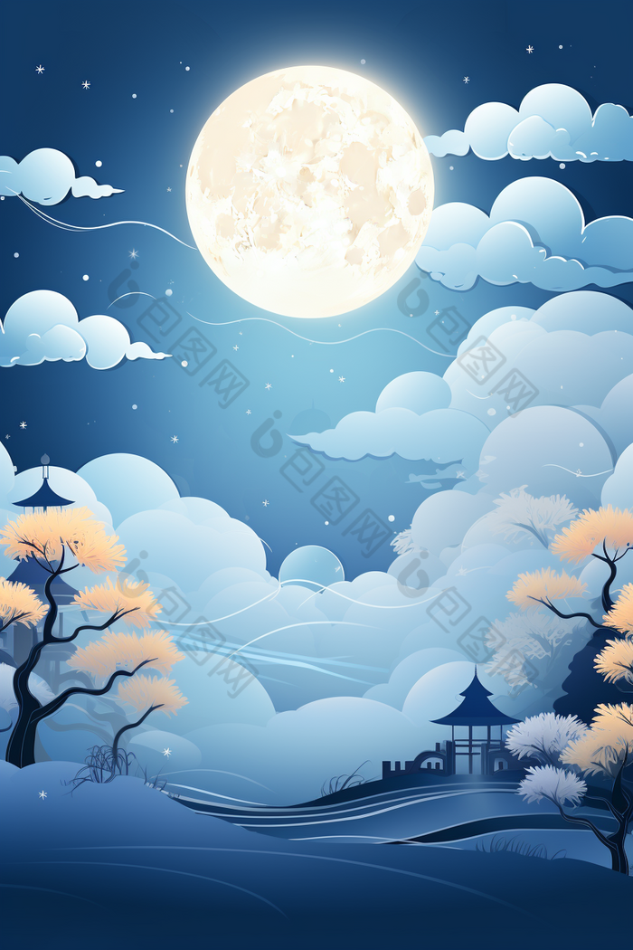 中秋节月亮天空插图高清图片下载-包图网