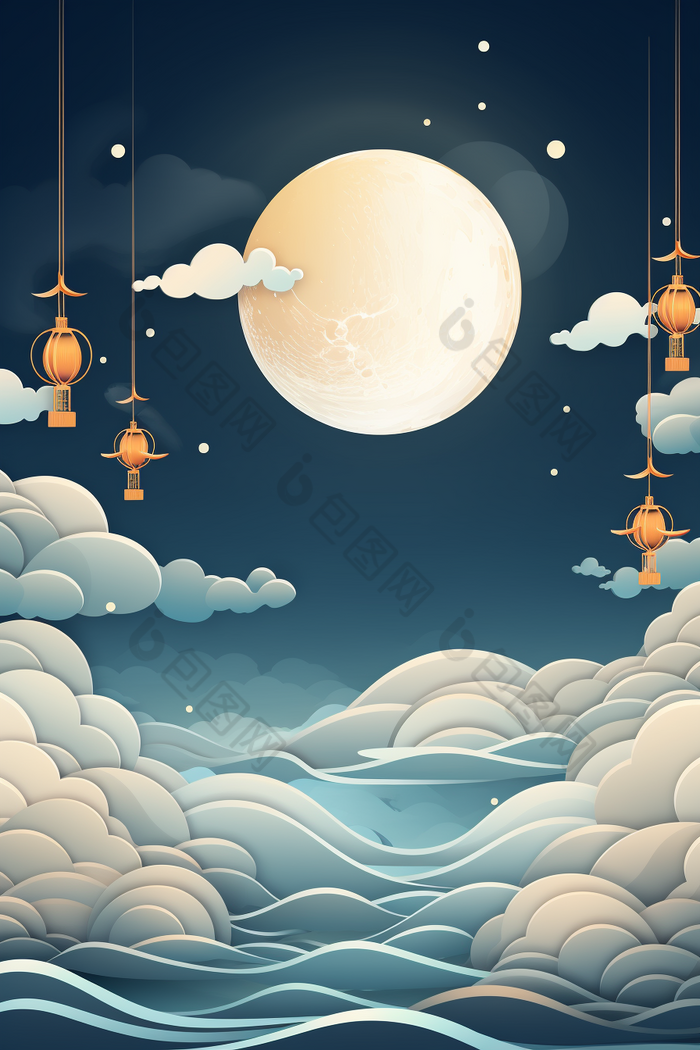 中秋节月亮天空插图高清图片下载-包图网
