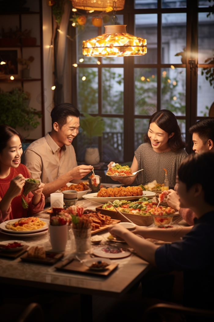 家庭成员中秋团聚欢乐晚餐舒适月饼高清图片下载-包图网