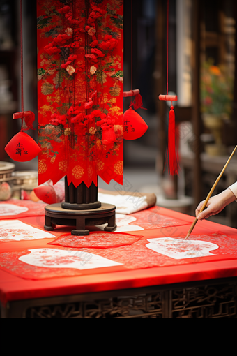 传统春节写春联描红对联书法艺术