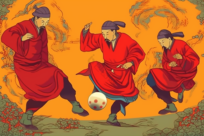 中国传统蹴鞠足球运动传统文化插画