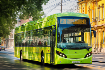 新能源<strong>公交车</strong>在街上行驶街道行驶图片